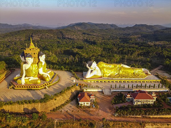 Aerial of the huge sitting and reclining buddhas Ko Yin Lay