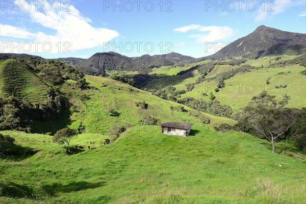 Cottage in green hilly landscape near Vilcabamba