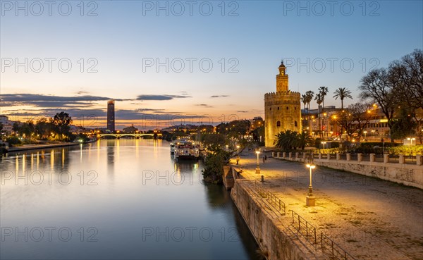 View over the river Rio Guadalquivir with Torre del Oro