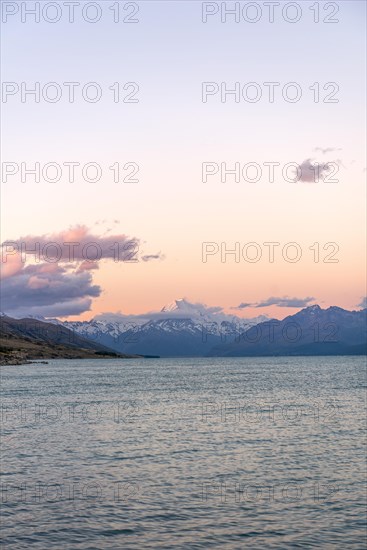 Lake Pukaki with view of Mount Cook at sunset