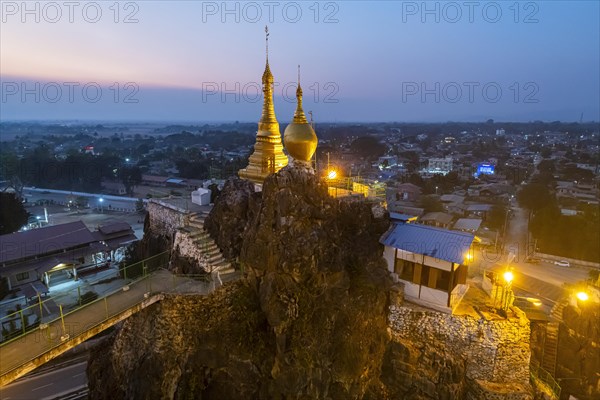 Taung Kew Paya built on rocks after sunset