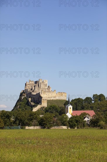 View of church with castle ruins Beckov