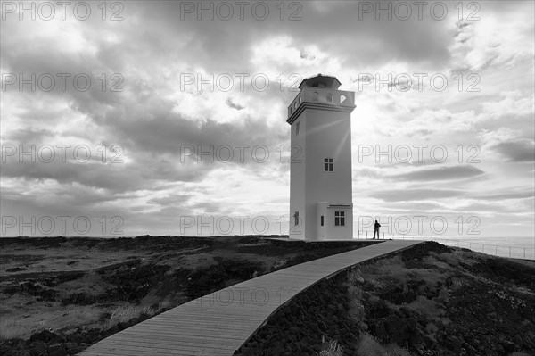 Lighthouse Skalasnagaviti or Svoertuloft in the backlight