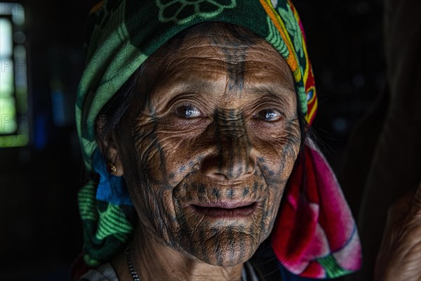 Chin woman with spiderweb tattoo