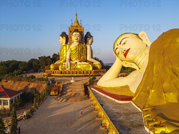 Aerial of the huge sitting and reclining buddhas Ko Yin Lay