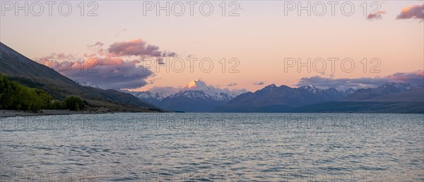 Lake Pukaki with view of Mount Cook at sunset