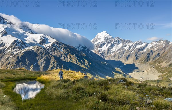 Hiker at a mountain lake