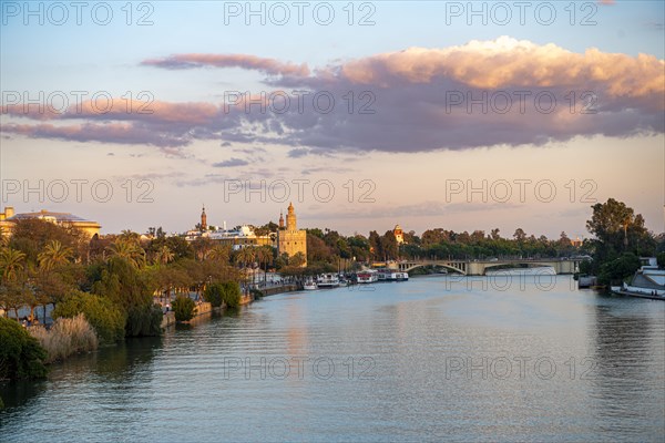 View over the river Rio Guadalquivir to Torre del Oro