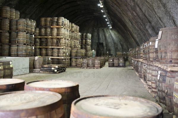Many whisky casks in storage at Kilbeggan Distillery or Locke's Distillery