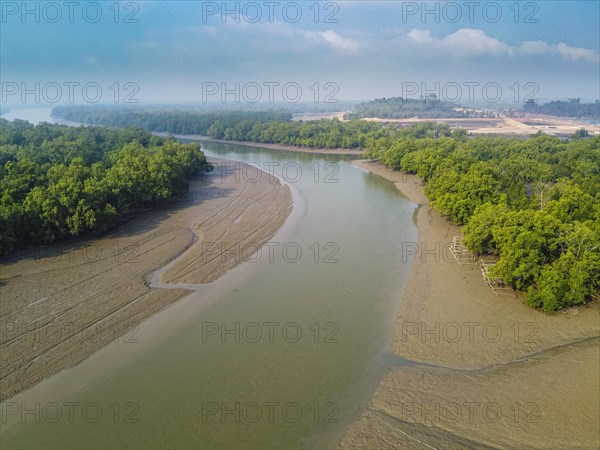 Aerial of water channel through the mangroves