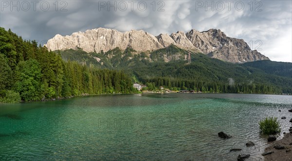 Eibsee lake in front of Zugspitze massif with Zugspitze
