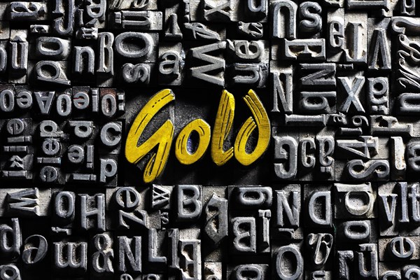 Old lead letters with golden writing