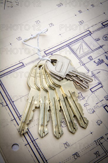 House keys on architects drawings