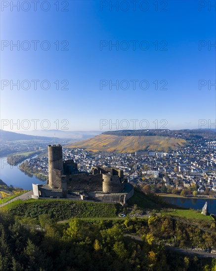 Aerial view of Landshut castle ruins above the Moselle