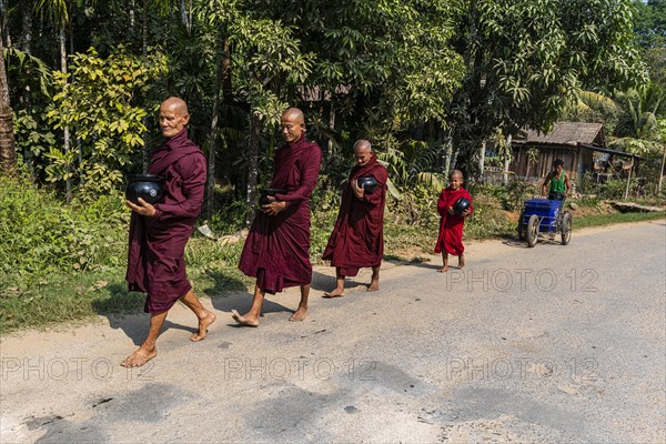 Monks on their early morning walk for rice