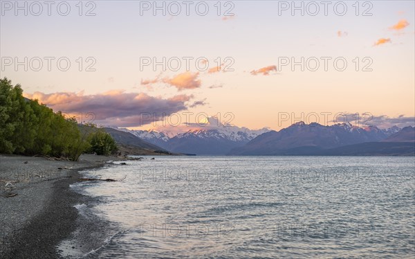 Lake Pukaki with view of Mount Cook at sunset