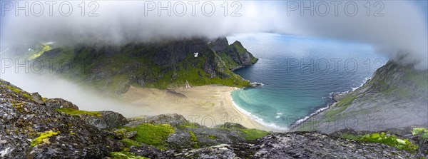 View from Helvetestinden to the beach of Bunes