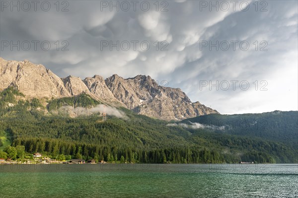 Eibsee lake in front of Zugspitze massif with Zugspitze