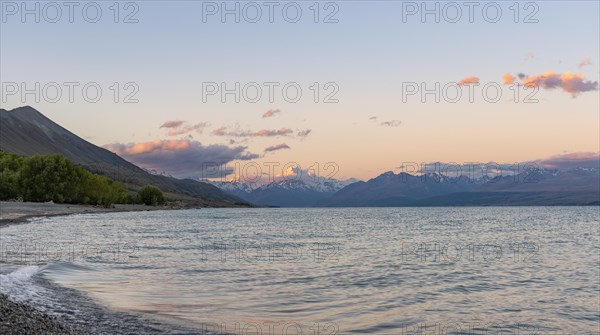 Lake Pukaki with view of Mount Cook at sunset