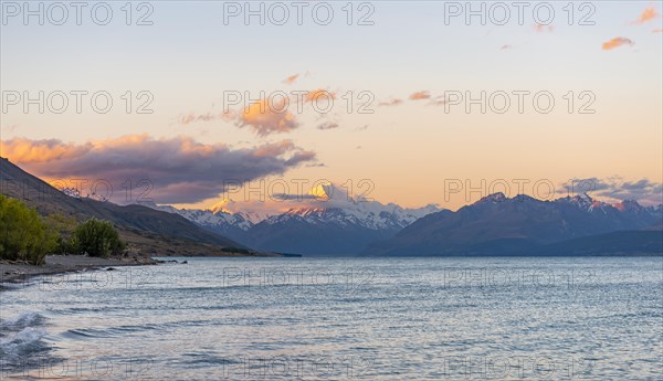 Lake Pukaki with view of Mount Cook at sunset