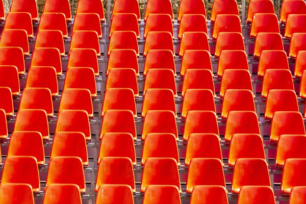Rows of red empty chairs