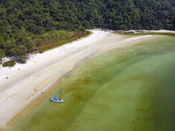 Aerial of a White sand beach on Thel Ni Aw island