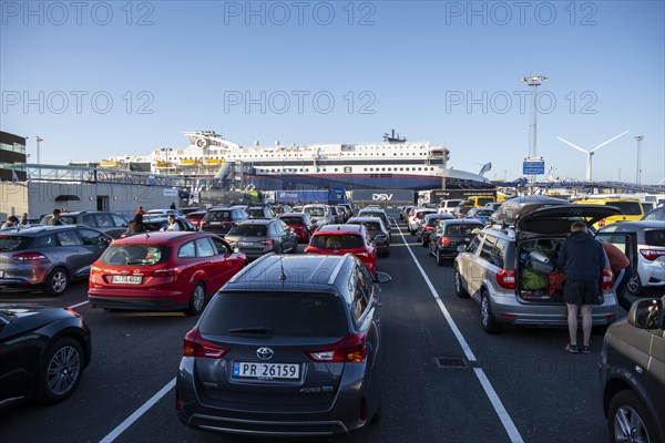 Cars waiting for the ferry from Hirtshals to Larvik