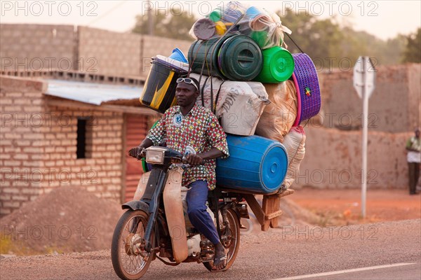 Loaded motorcycle with driver