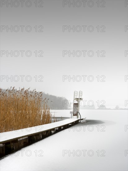 Schumellensee with diving tower in the water near Boitzenburg