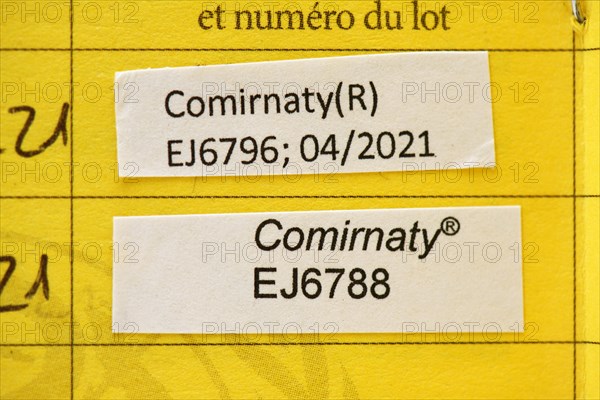 2 Covid vaccinations with vaccine Comirnaty registered in a vaccination card