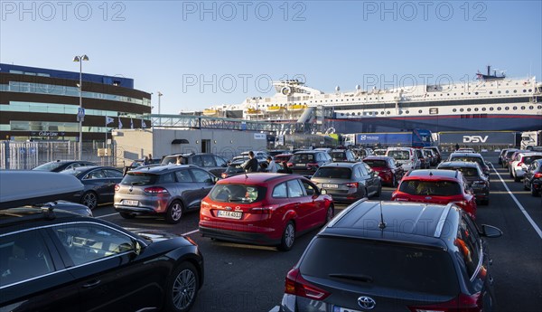 Cars waiting for the ferry from Hirtshals to Larvik