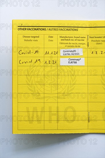 2 Covid vaccinations with vaccine Comirnaty registered in a vaccination card
