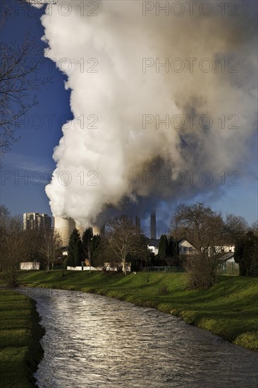 The river Inde with the Weisweiler lignite-fired power plant