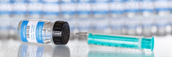 Vaccine Coronavirus Corona Virus Syringe COVID-19 Covid Vaccination Vaccine Text free space Copyspace Panorama