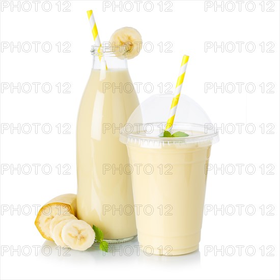 Banana Smoothie Fruit Juice Drink Juice Milkshake Milk Shake Cup Glass Bottle isolated against a white background