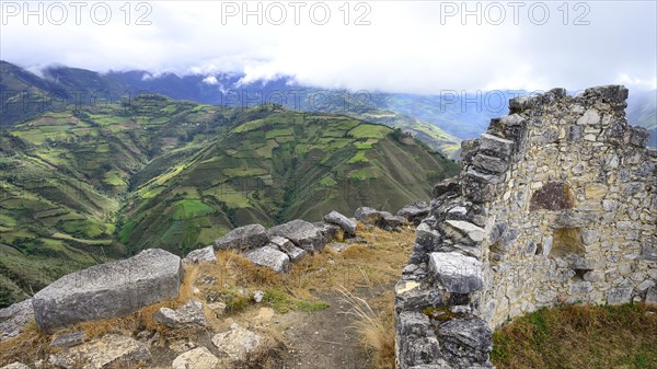View of cultivated hills from the ruined city of the Chachapoya culture