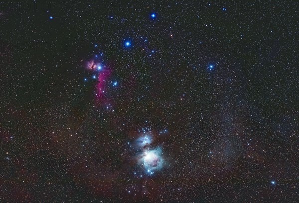 Constellation Orion with Orion and Horsehead Nebula incl. red molecular clouds