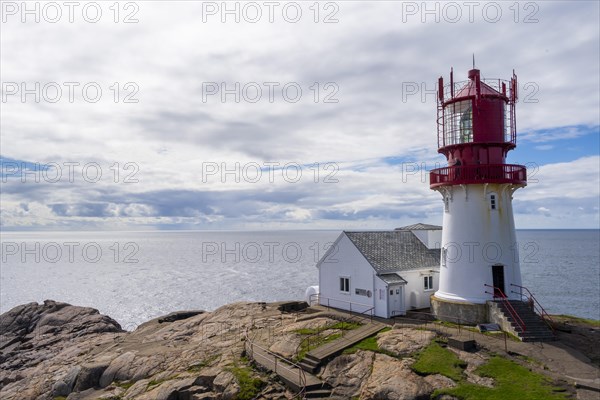 Red-white Lindesnes lighthouse