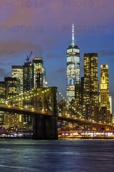 Skyline night city Manhattan Brooklyn Bridge World Trade Center WTC portrait format in the