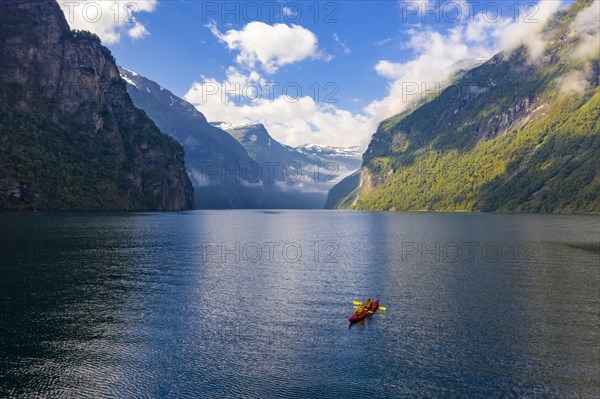 Red kayak in Geirangerfjord