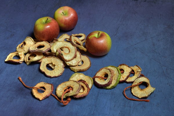 Dried apple rings on string