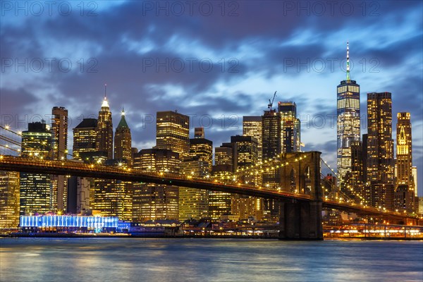 Skyline night city Manhattan Brooklyn Bridge evening America World Trade Center WTC in the