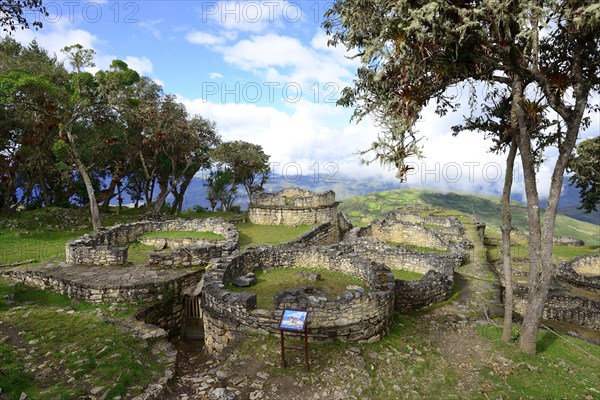 Round foundation walls in the ruined city of the Chachapoya culture