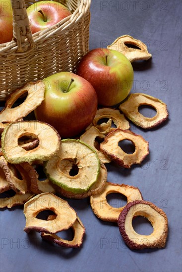 Dried apple rings and apples