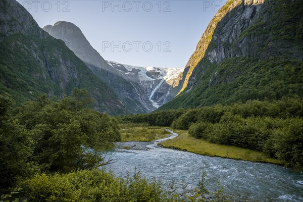 Kjenndalsbreen glacier with glacier river