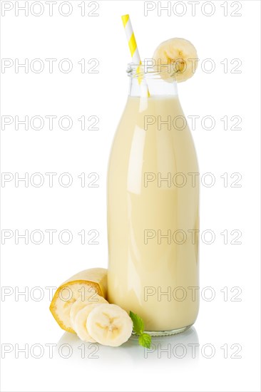 Banana Smoothie Fruit Juice Drink Juice Milkshake Glass Bottle isolated against a white background