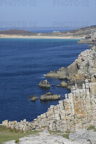 View from Monument Aux Bretons at Point Pen Hir to Pointe de Toulinguet near Camaret-sur-Mer on the peninsula Crozon