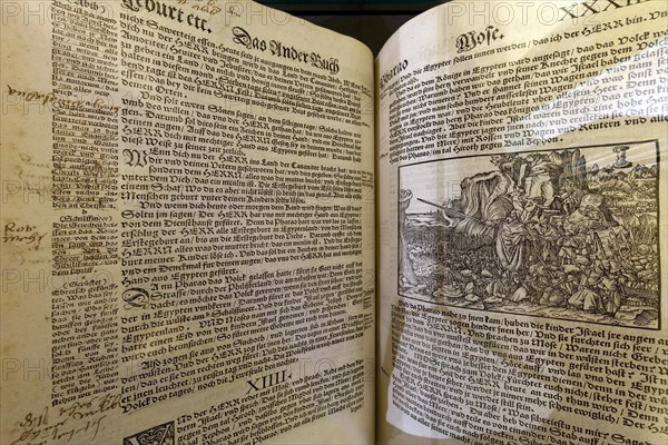 Luther Bible from 1545 at Wartburg Castle with handwritten annotations by Martin Luther