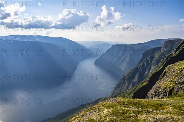 View from the top of the mountain Prest to fjord Aurlandsfjord