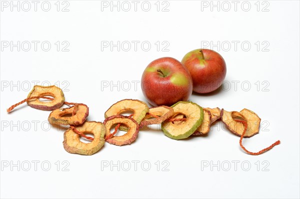 Dried apple rings on string